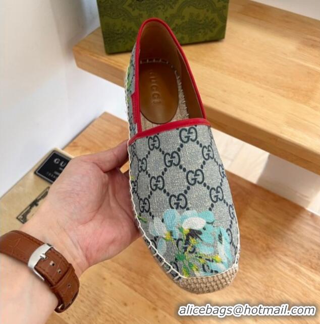 Top Design Gucci Flora Print GG Canvas Espadrilles Blue 01013