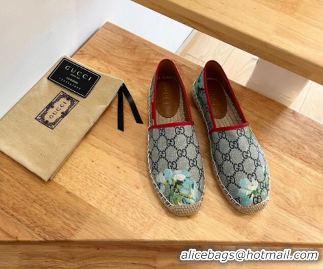 Top Design Gucci Flora Print GG Canvas Espadrilles Blue 01013