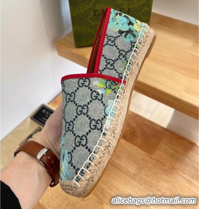 Top Design Gucci Flora Print GG Canvas Espadrilles Blue 01013