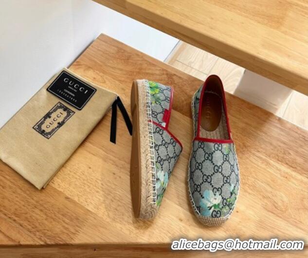 Top Design Gucci Flora Print GG Canvas Espadrilles Blue 01013