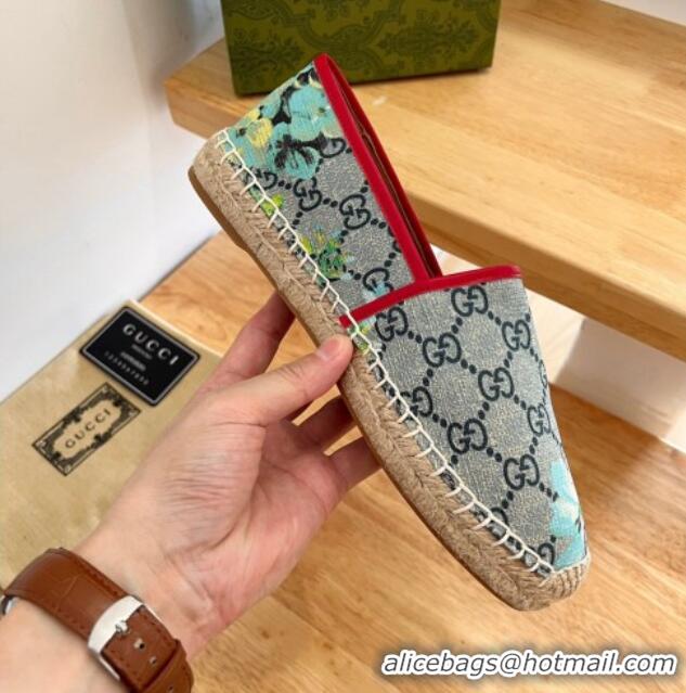 Top Design Gucci Flora Print GG Canvas Espadrilles Blue 01013