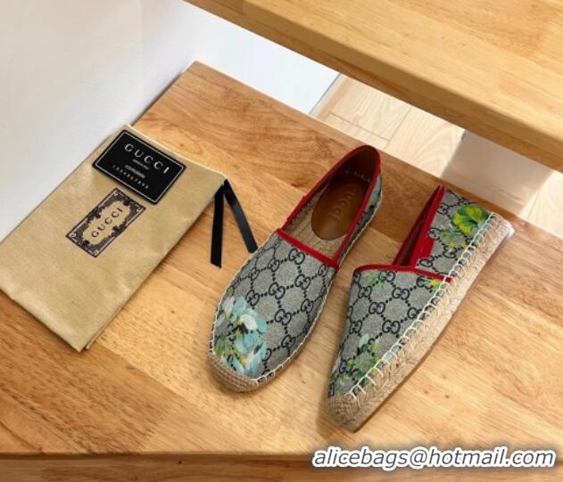 Top Design Gucci Flora Print GG Canvas Espadrilles Blue 01013