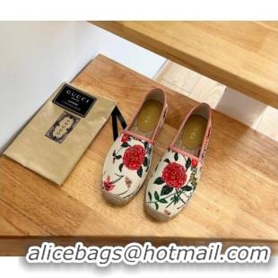 Popular Style Gucci Flora Print Canvas Espadrilles White 101015