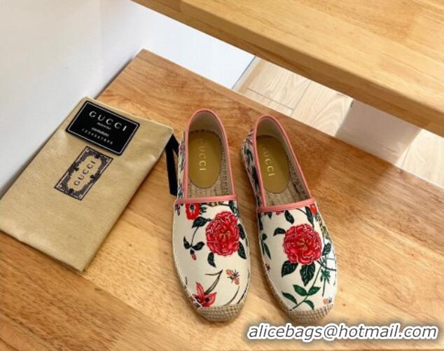 Popular Style Gucci Flora Print Canvas Espadrilles White 101015