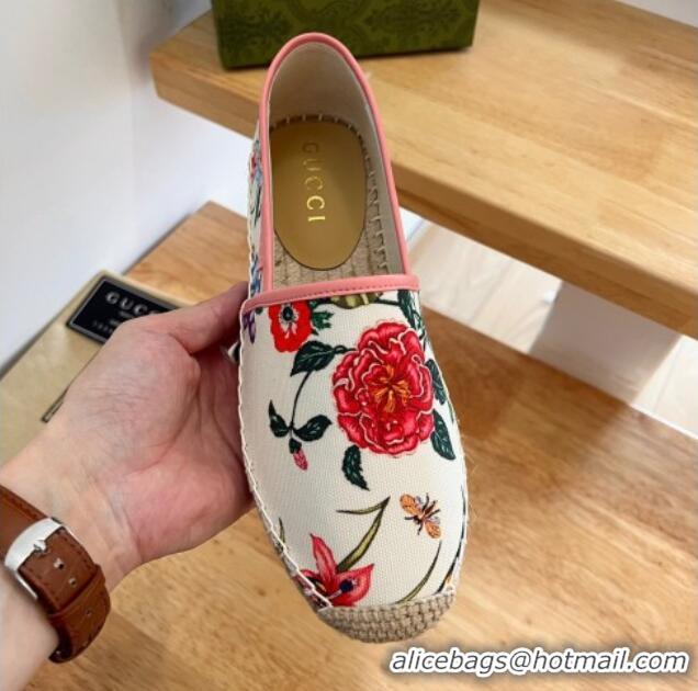 Popular Style Gucci Flora Print Canvas Espadrilles White 101015