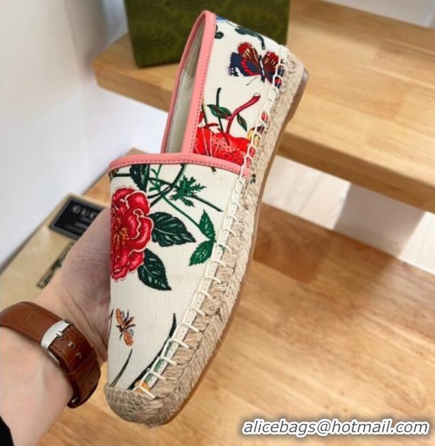 Popular Style Gucci Flora Print Canvas Espadrilles White 101015