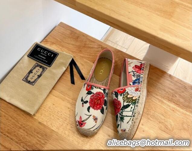 Popular Style Gucci Flora Print Canvas Espadrilles White 101015