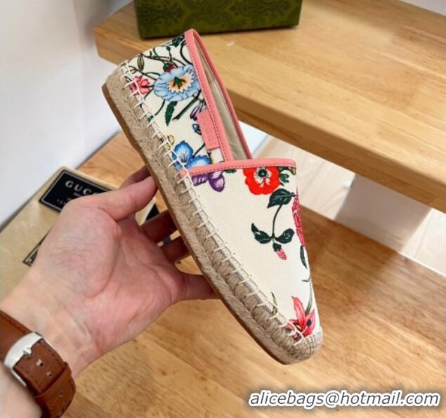 Popular Style Gucci Flora Print Canvas Espadrilles White 101015