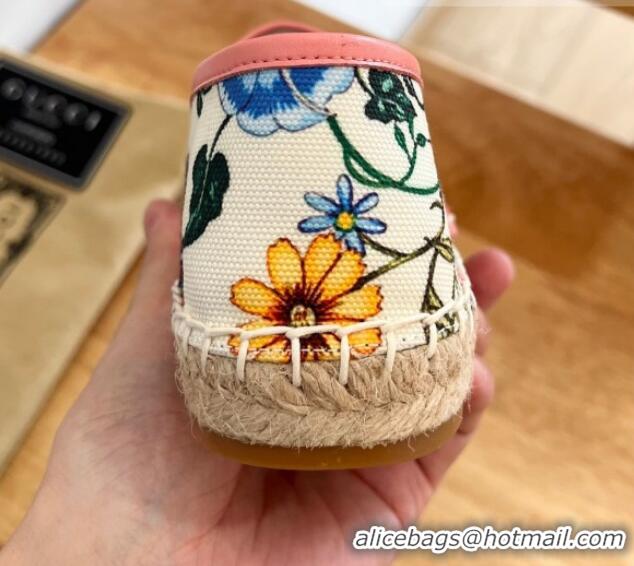 Popular Style Gucci Flora Print Canvas Espadrilles White 101015