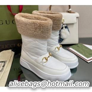 Luxury Discount Gucci Shearling and Nylon Snow Boots White 101016