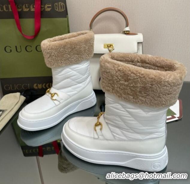 Luxury Discount Gucci Shearling and Nylon Snow Boots White 101016