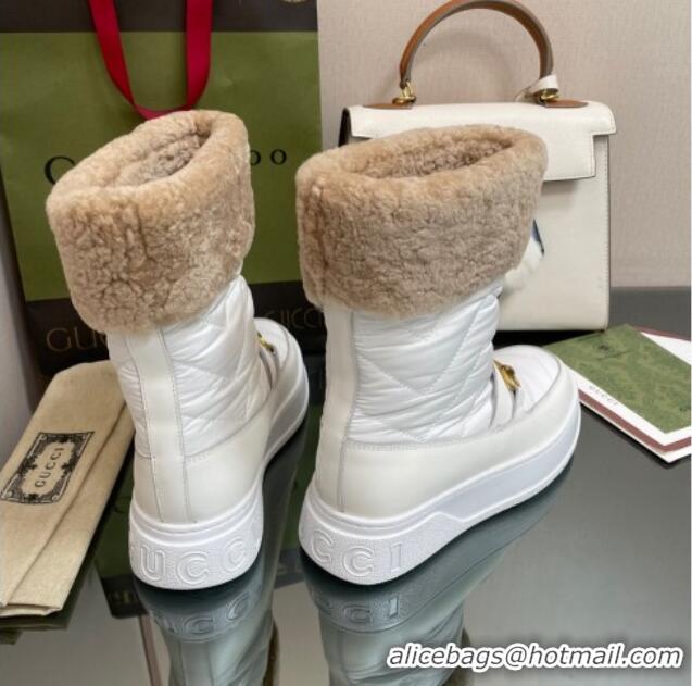 Luxury Discount Gucci Shearling and Nylon Snow Boots White 101016