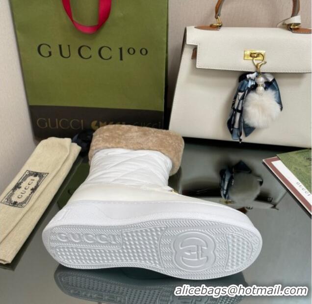 Luxury Discount Gucci Shearling and Nylon Snow Boots White 101016