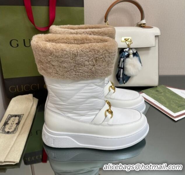 Luxury Discount Gucci Shearling and Nylon Snow Boots White 101016