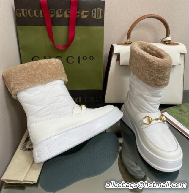 Luxury Discount Gucci Shearling and Nylon Snow Boots White 101016