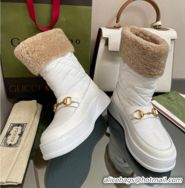 Luxury Discount Gucci Shearling and Nylon Snow Boots White 101016