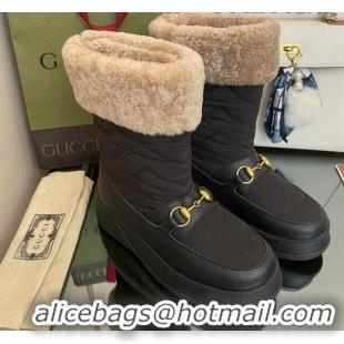 Luxury Gucci Shearling and Nylon Snow Boots Black 101017