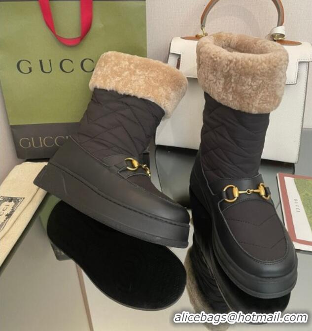 Luxury Gucci Shearling and Nylon Snow Boots Black 101017