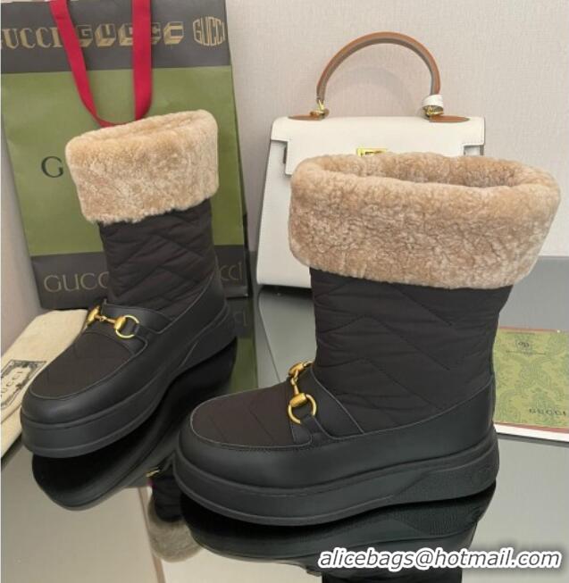 Luxury Gucci Shearling and Nylon Snow Boots Black 101017