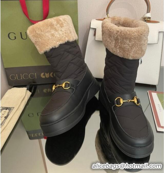 Luxury Gucci Shearling and Nylon Snow Boots Black 101017