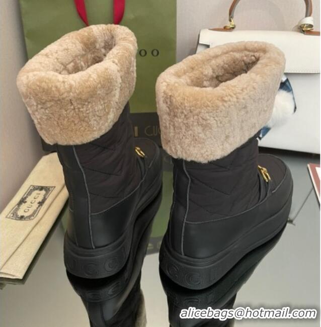 Luxury Gucci Shearling and Nylon Snow Boots Black 101017