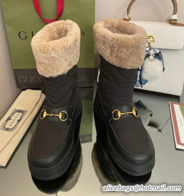 Luxury Gucci Shearling and Nylon Snow Boots Black 101017