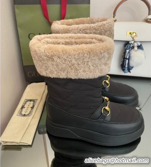 Luxury Gucci Shearling and Nylon Snow Boots Black 101017