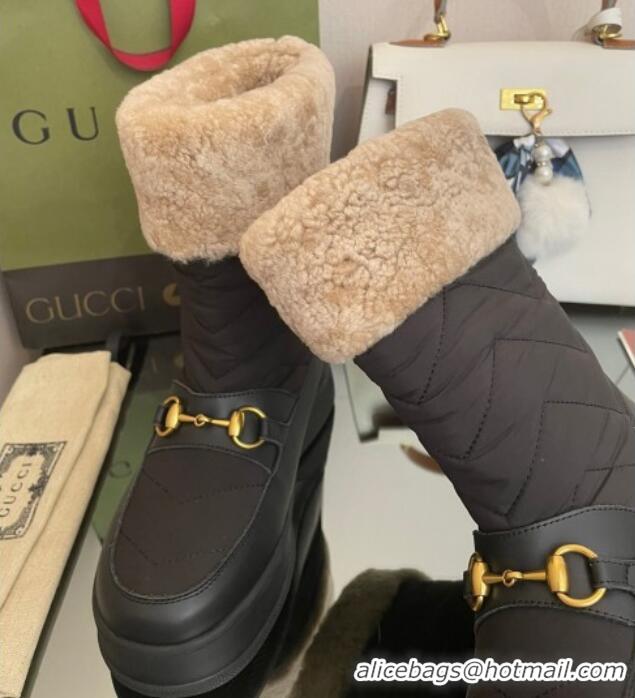 Luxury Gucci Shearling and Nylon Snow Boots Black 101017