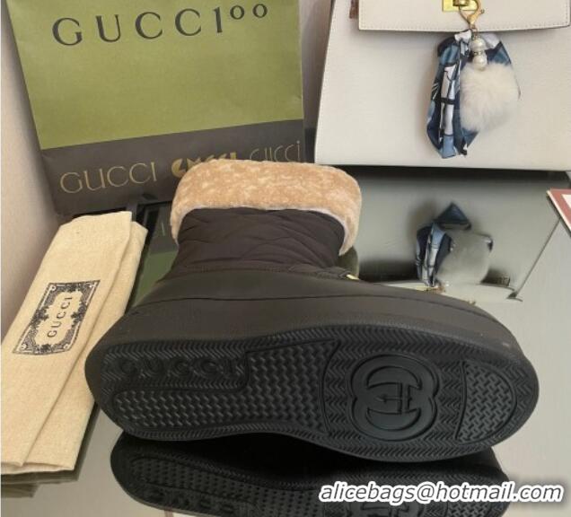 Luxury Gucci Shearling and Nylon Snow Boots Black 101017