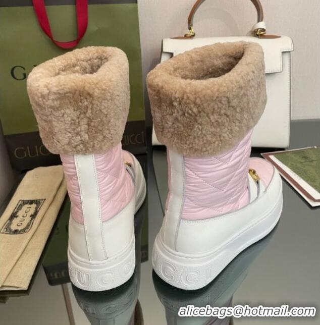 Pretty Style Gucci Shearling and Nylon Snow Boots Pink 101018