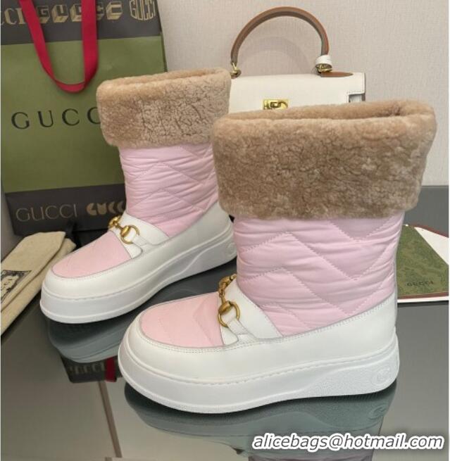 Pretty Style Gucci Shearling and Nylon Snow Boots Pink 101018