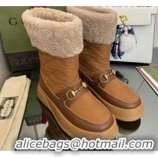 Grade Quality Gucci Shearling and Nylon Snow Boots Brown 101019