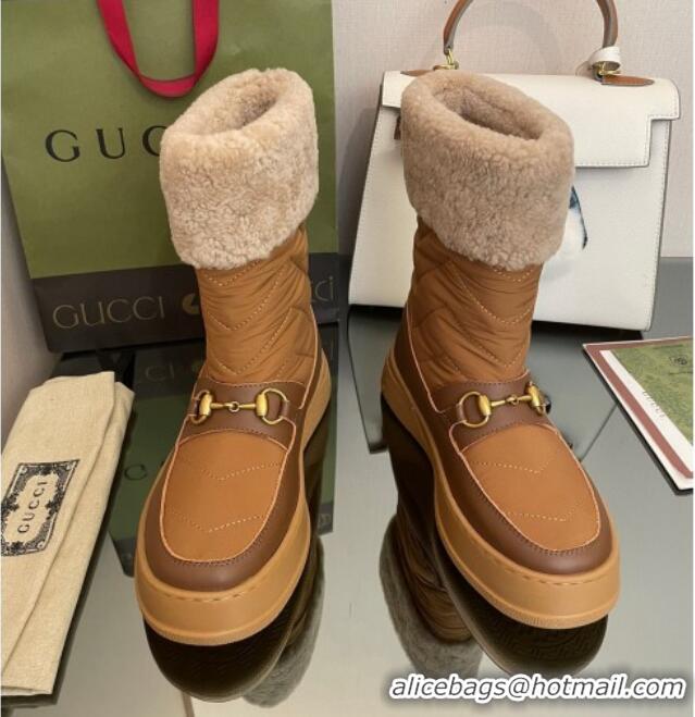 Grade Quality Gucci Shearling and Nylon Snow Boots Brown 101019