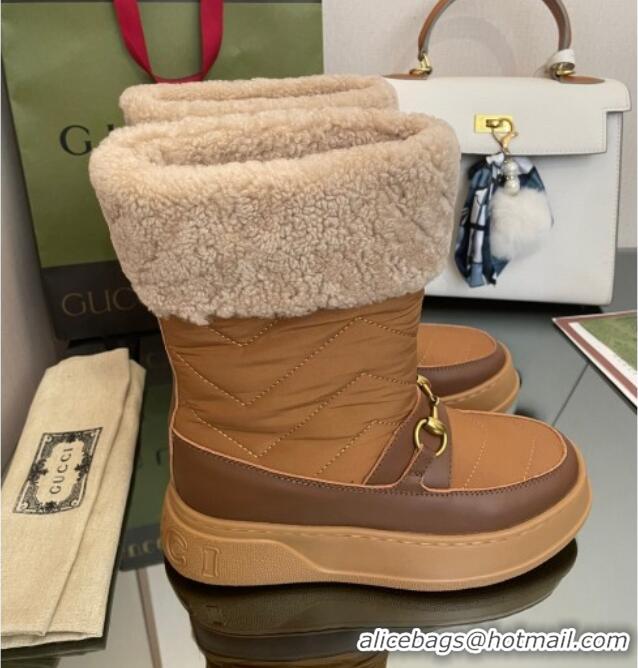 Grade Quality Gucci Shearling and Nylon Snow Boots Brown 101019