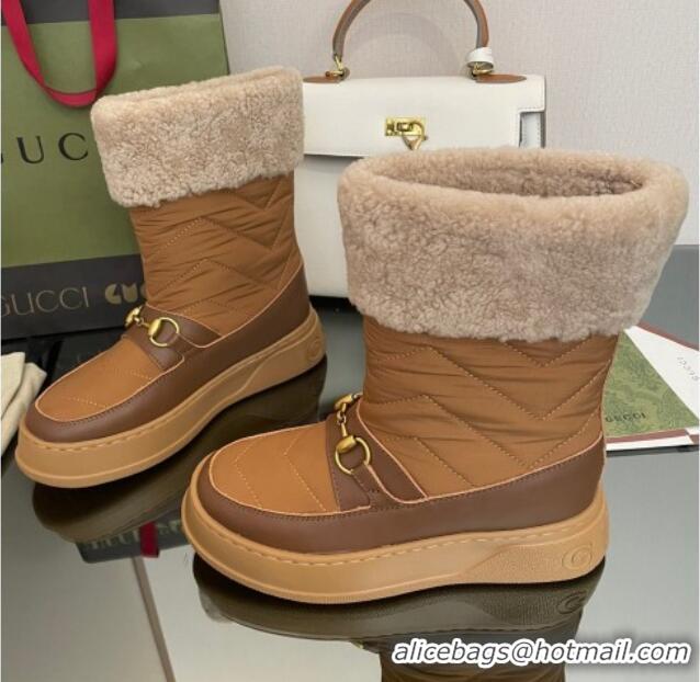 Grade Quality Gucci Shearling and Nylon Snow Boots Brown 101019