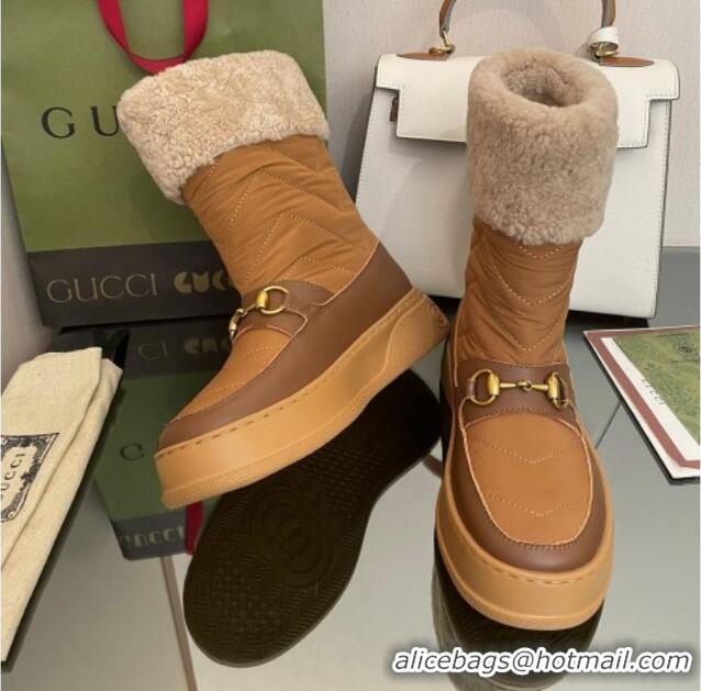 Grade Quality Gucci Shearling and Nylon Snow Boots Brown 101019