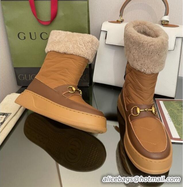 Grade Quality Gucci Shearling and Nylon Snow Boots Brown 101019