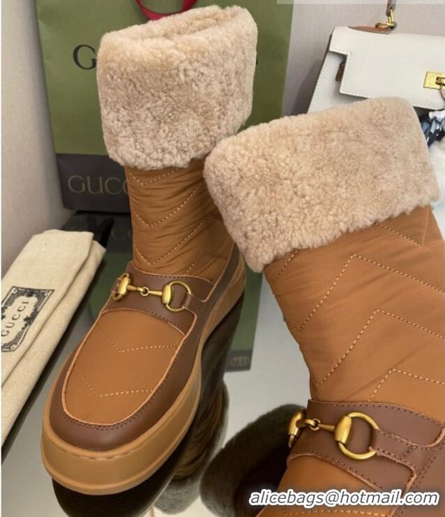 Grade Quality Gucci Shearling and Nylon Snow Boots Brown 101019