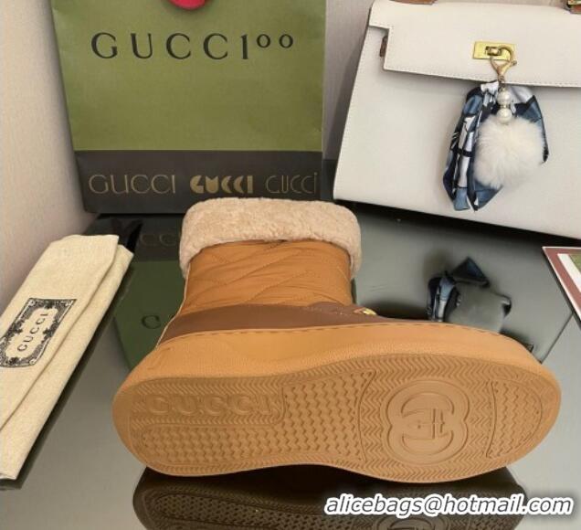 Grade Quality Gucci Shearling and Nylon Snow Boots Brown 101019