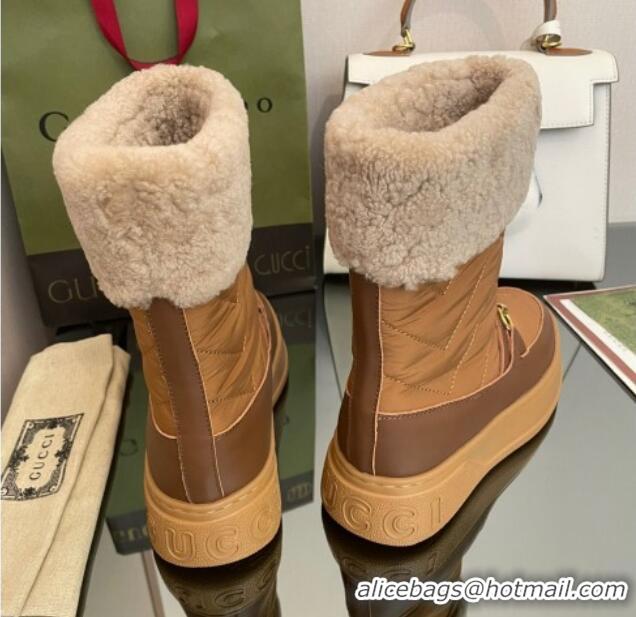 Grade Quality Gucci Shearling and Nylon Snow Boots Brown 101019