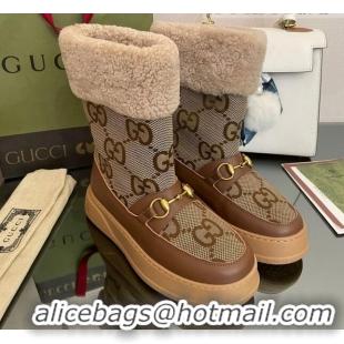 Durable Gucci Shearling and Maxi-GG Canvas Snow Boots Brown/Camel 101020