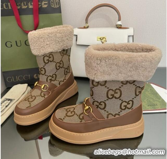 Durable Gucci Shearling and Maxi-GG Canvas Snow Boots Brown/Camel 101020