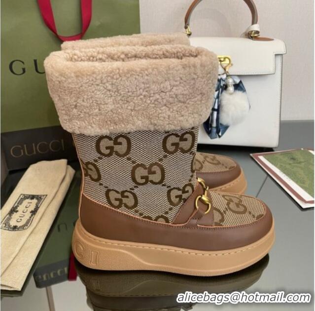 Durable Gucci Shearling and Maxi-GG Canvas Snow Boots Brown/Camel 101020