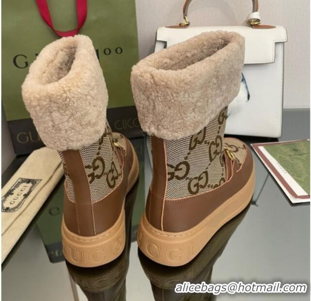 Durable Gucci Shearling and Maxi-GG Canvas Snow Boots Brown/Camel 101020