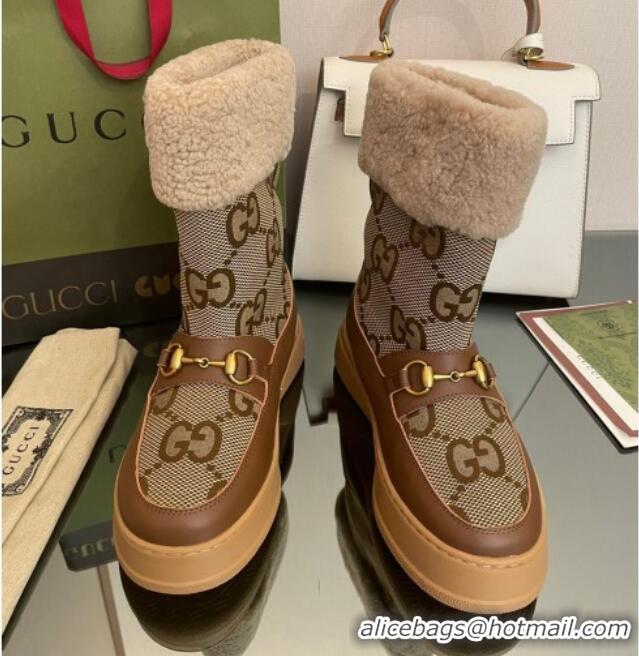 Durable Gucci Shearling and Maxi-GG Canvas Snow Boots Brown/Camel 101020