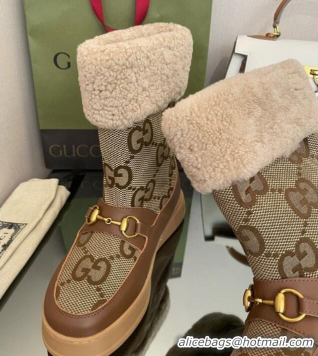 Durable Gucci Shearling and Maxi-GG Canvas Snow Boots Brown/Camel 101020