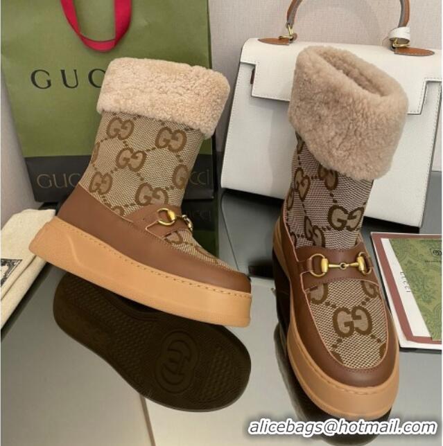 Durable Gucci Shearling and Maxi-GG Canvas Snow Boots Brown/Camel 101020