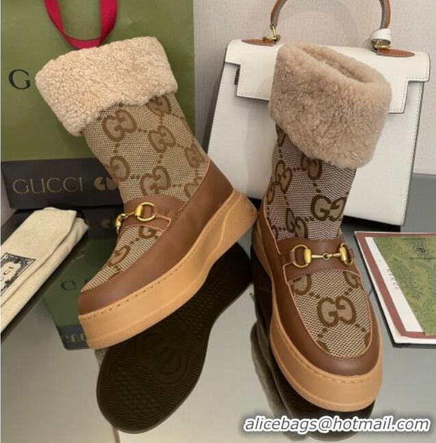 Durable Gucci Shearling and Maxi-GG Canvas Snow Boots Brown/Camel 101020