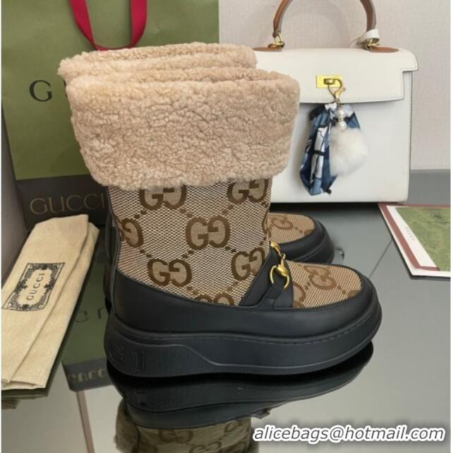 Best Price Gucci Shearling and Maxi-GG Canvas Snow Boots Brown/Black 101021