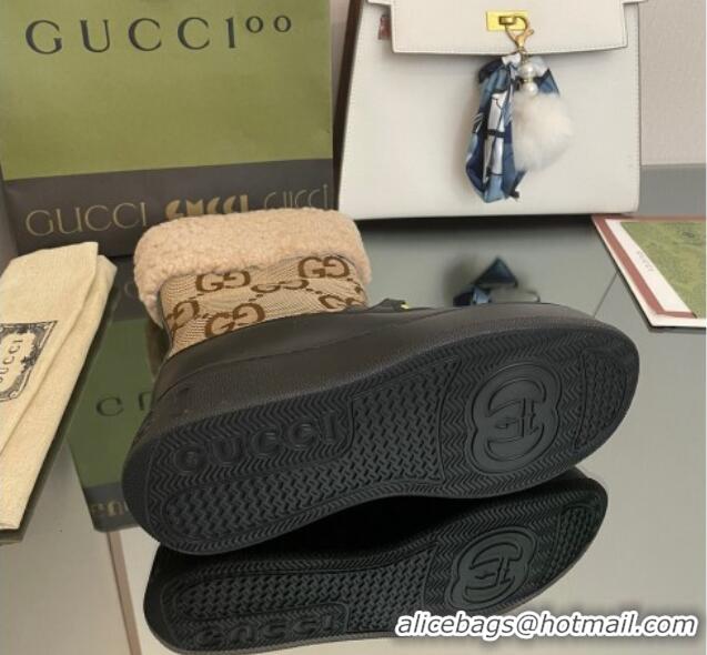 Best Price Gucci Shearling and Maxi-GG Canvas Snow Boots Brown/Black 101021